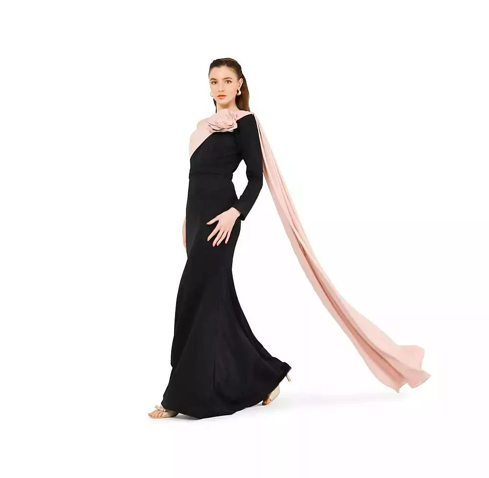 AMRI Women's Single Shoulder Two Tone Gown with Floral Applique - Dresses &  Skirts - Free Shipping - BeyondStyle