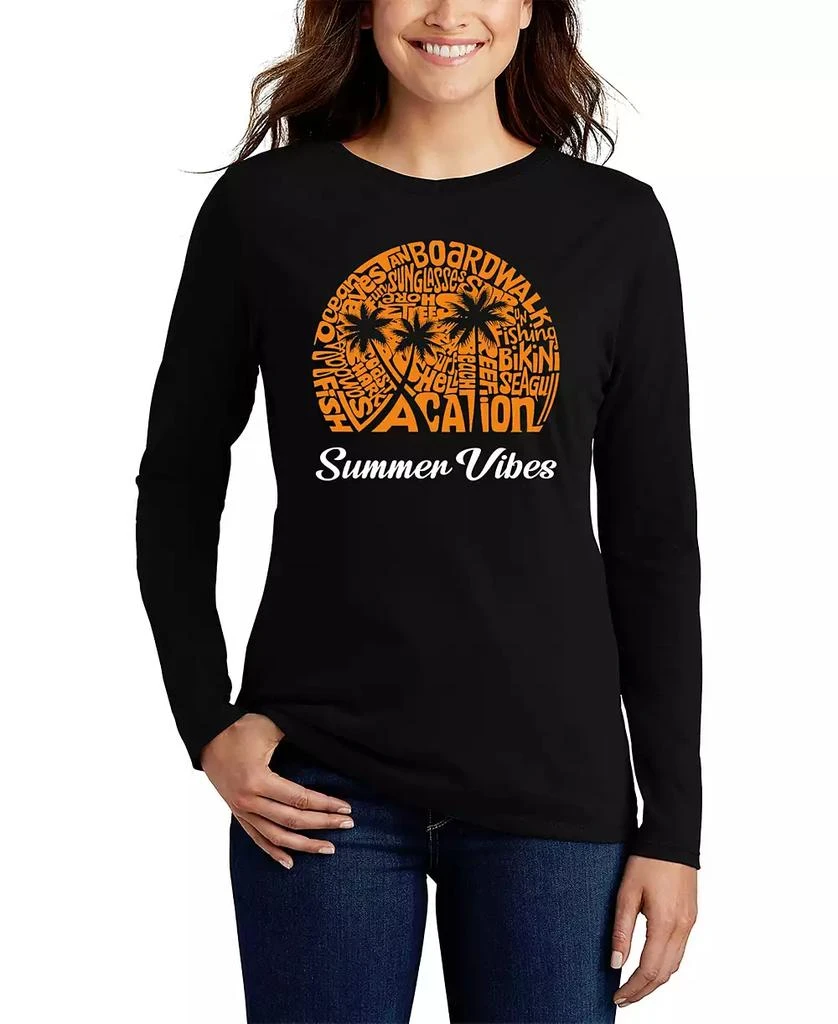 LA Pop Art Women's Summer Vibes Word Art Long Sleeve T-Shirt 1