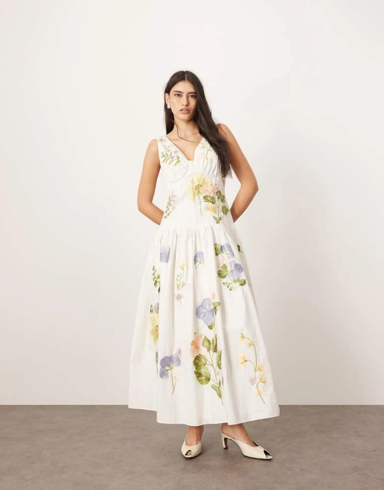 ARRANGE cotton embroidered floral corseted maxi dress in white  On Sale  Now with Up to 20% Off | Discover Exclusive Deals & Savings at BeyondStyle   Authentic ARRANGE Home|women with Limited-Time