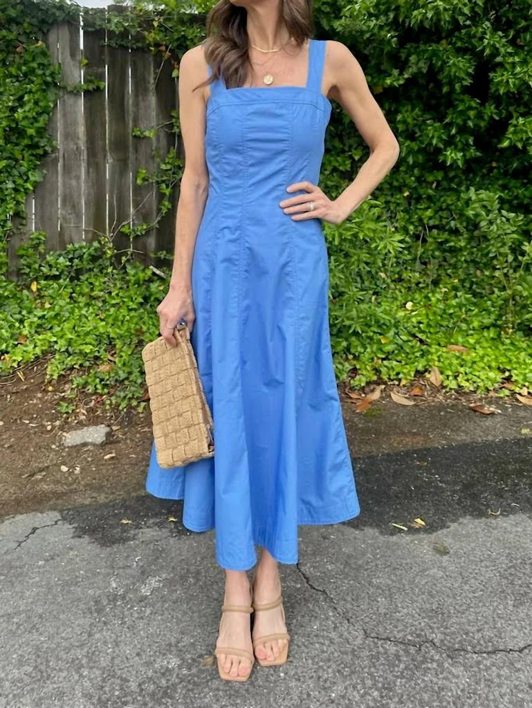 knee length dresses for ladies Floral Blue And White Midi Dress- Women's Belted Dress- AAKAA Dresses –  Juliana's Boutique main image 1