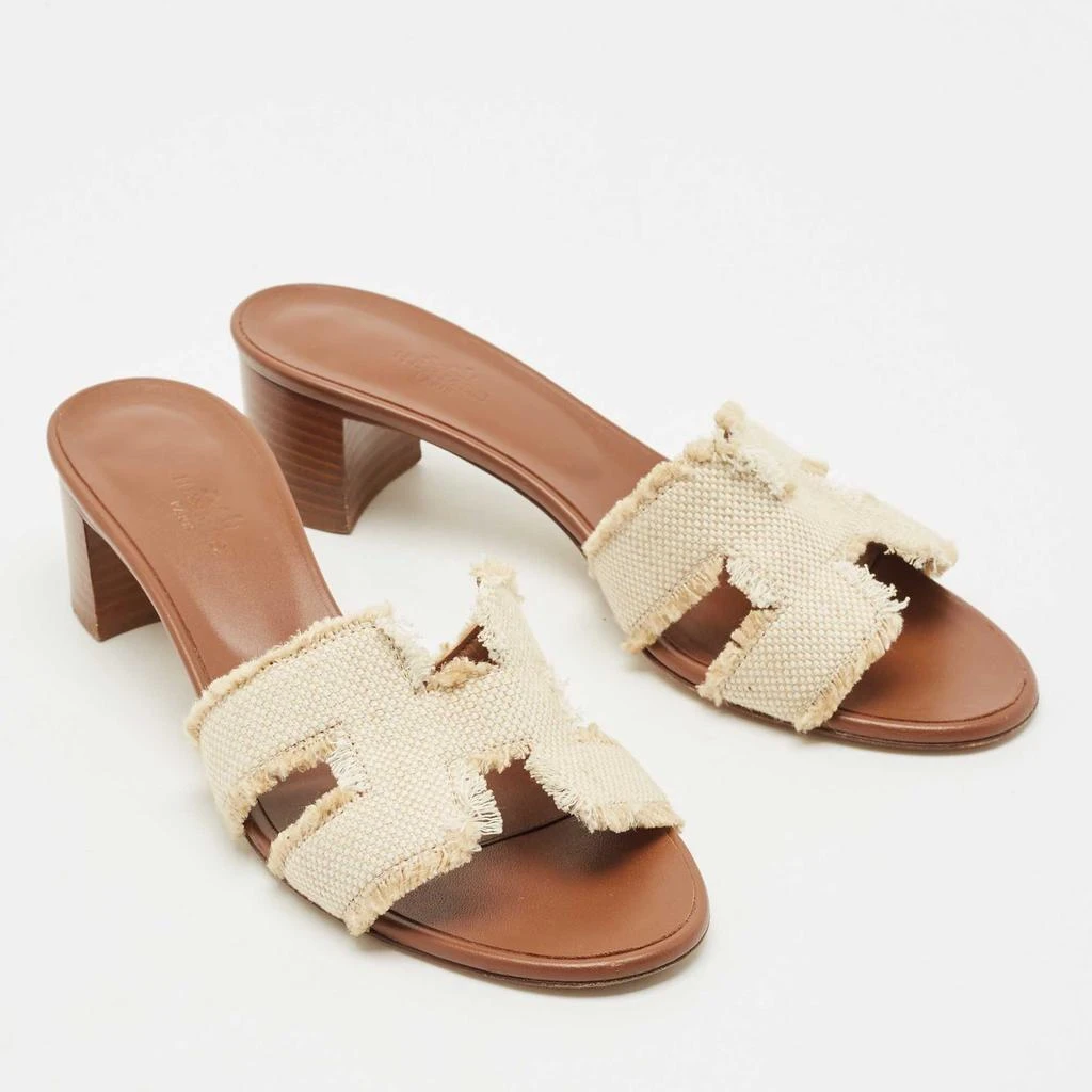 Hermes Hermes Brown/Cream Canvas Oasis Slide Sandals Size 39.5 4