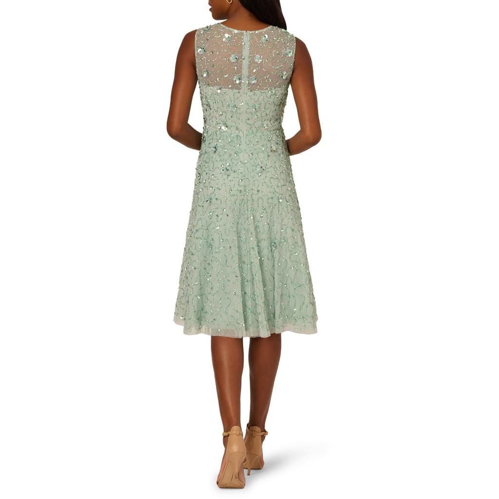 Adrianna Papell Womens Illusion Beaded Fit & Flare Dress
