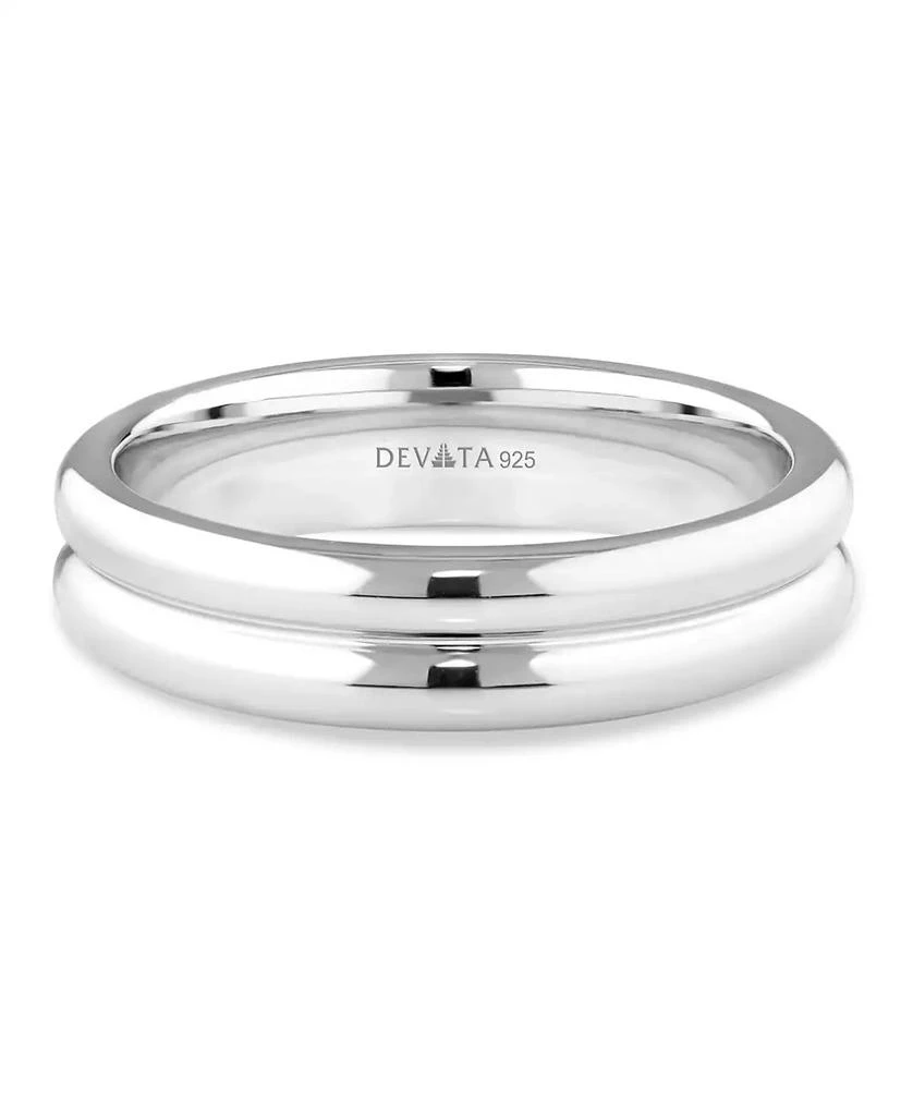 DEVATA Lined Band Ring in Rhodium Plated Sterling Silver, Size 9