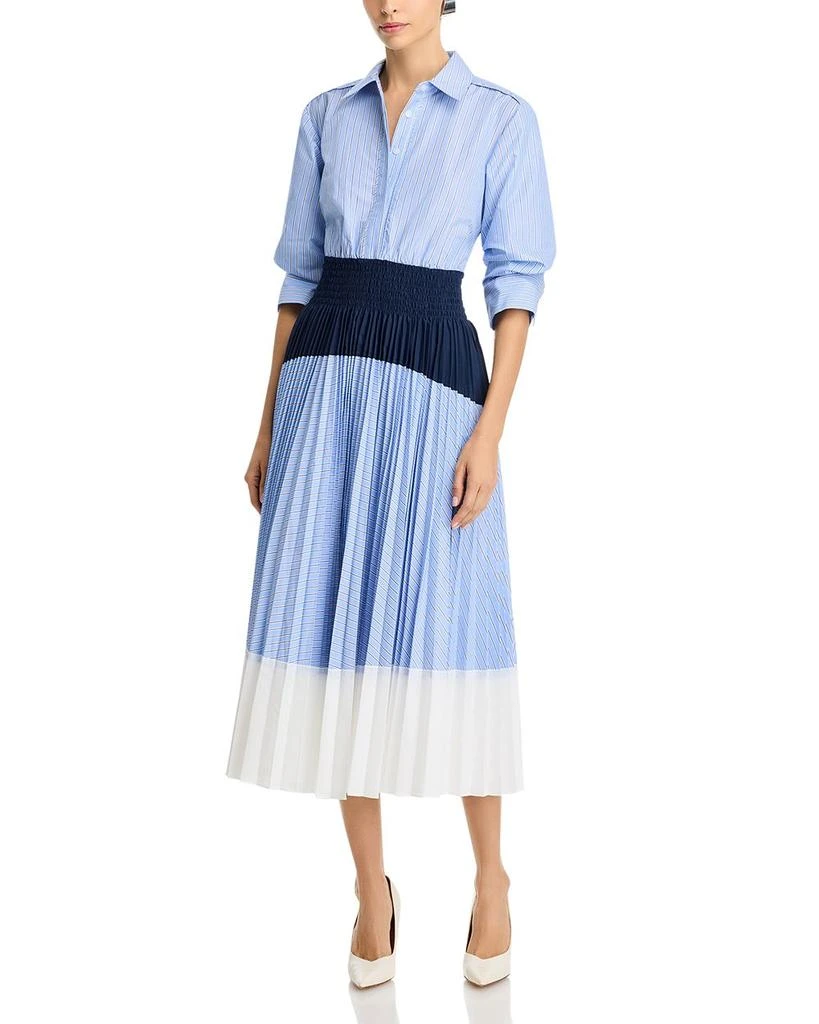 SIMKHAI Jenella Color Blocked Pleated Poplin Dress 1