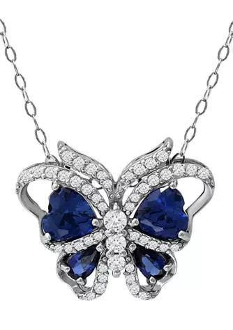 Belk 
Co. Lab Created 3.26 ct. t.w. Synthetic Blue and Created White Sapphire Butterfly Necklace on 18 Inch Chain, Sterling Silver