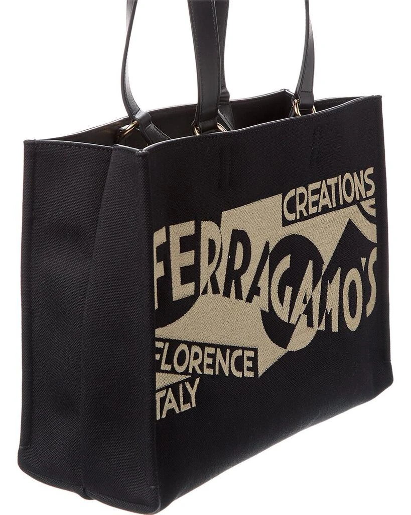 Salvatore Ferragamo Ferragamo Logo Medium Canvas 
Leather Tote 3
