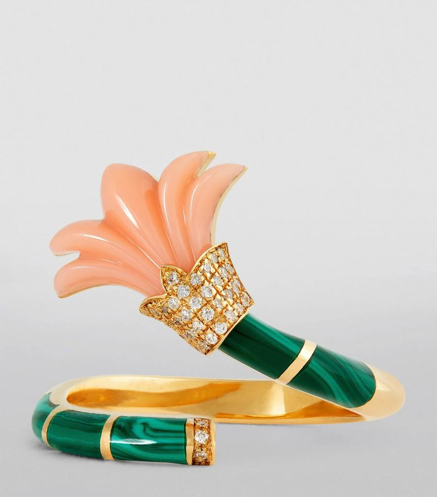 L'ATELIER NAWBAR Yellow Gold, Diamond, Coral and Malachite Psychedeliah Ring 3
