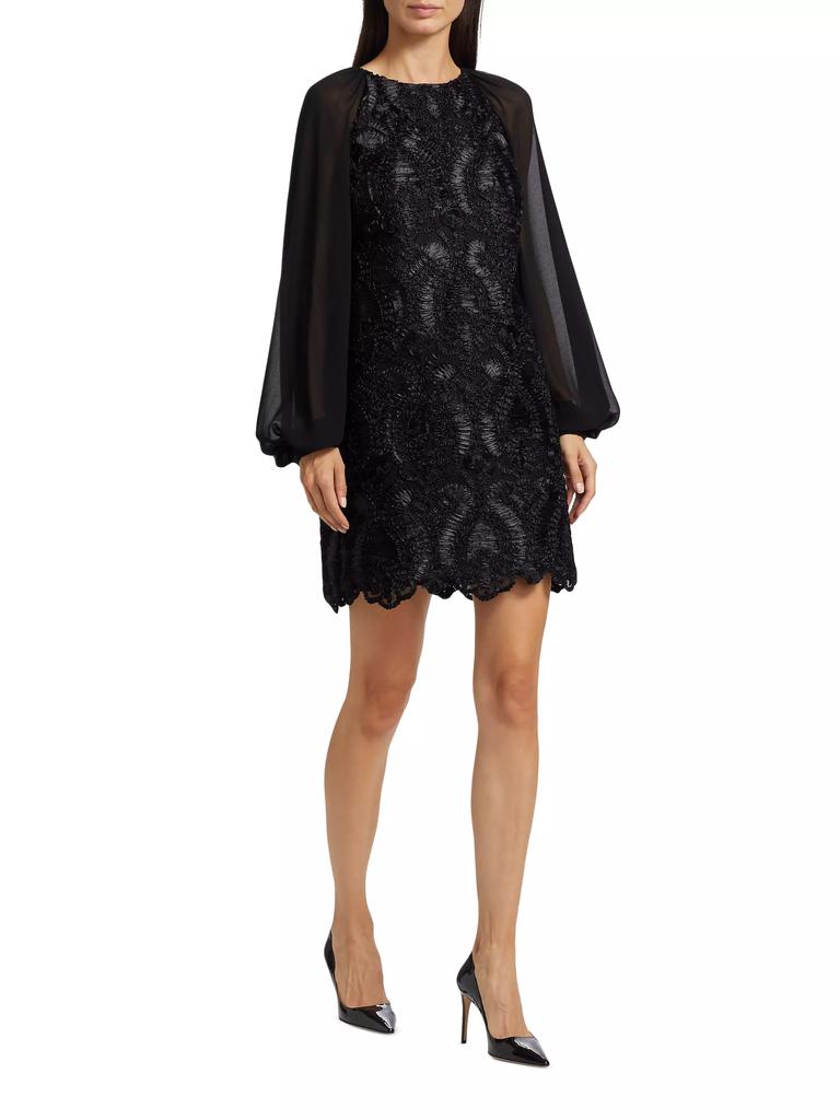 Badgley Mischka Soutache-Embellished Long-Sleeve Minidress