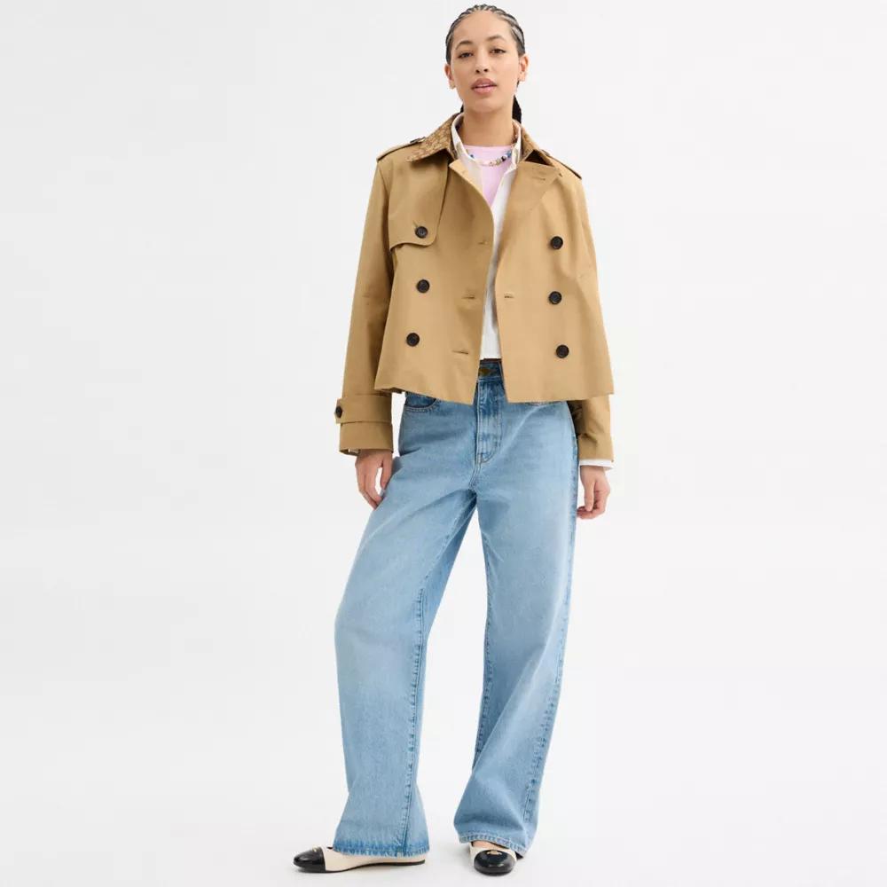 Coach Short Trench Coat With Signature Collar