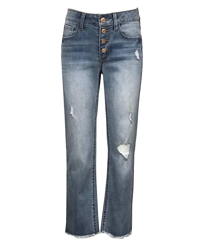 Imperial Star Big Girls Button Fly Destructed Straight Leg Jeans In Medium Blue
