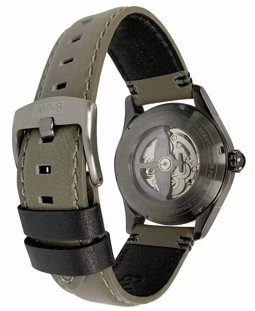 AVI-8 Men's Spitfire Smith Automatic Gray Leather Strap Watch 3