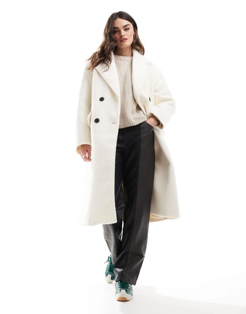 Bershka Bershka wool look drop shoulder coat in ecru 1