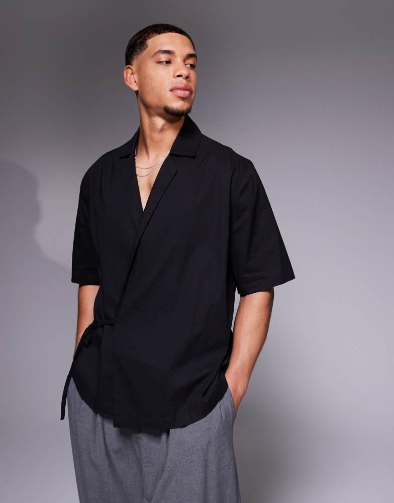 ASOS ASOS DESIGN shirt with tie side closure in black