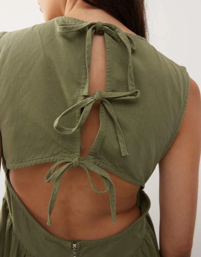 washed olive green dress Daphne, Sleeveless Popover Dress, Green – ReLoved by Frank & Eileen