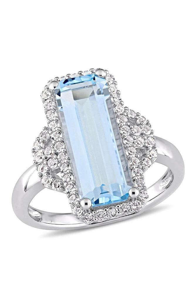 DELMAR Sterling Silver Sky Blue Emerald Cut Topaz 
White Topaz Ring