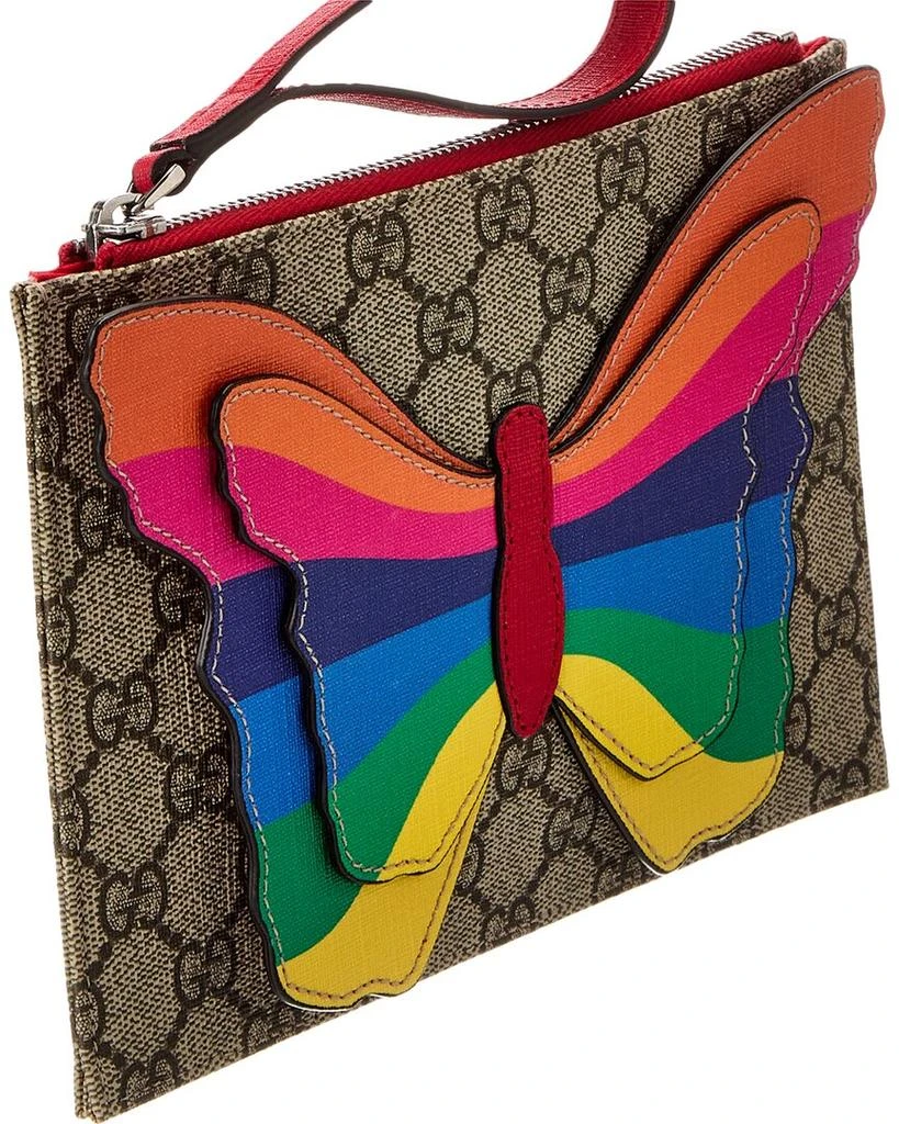 Gucci Butterfly GG Supreme Canvas & Leather Wristlet 4