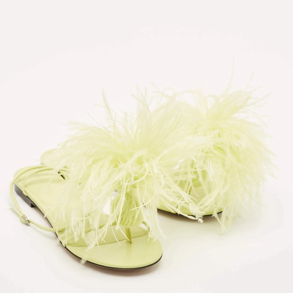 Bottega Veneta Bottega Veneta Green Feather and Leather Flat Slides Size 38 4