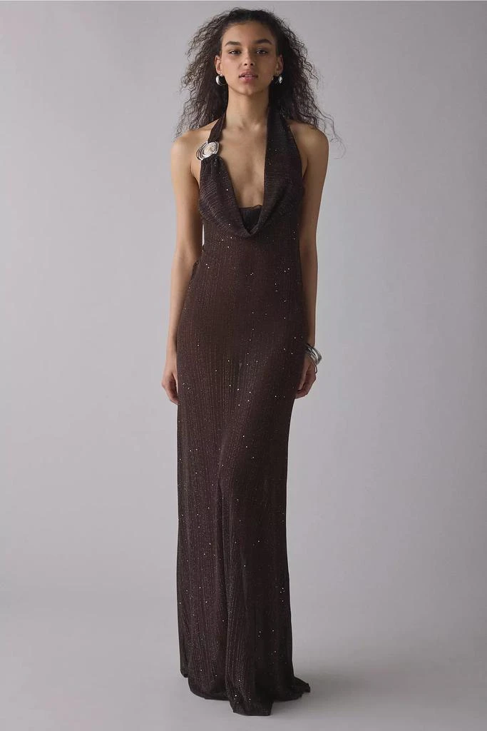 Jaded London Jaded London Moara Sheer Shimmer Knit Plunge Open-Back Maxi Dress 1