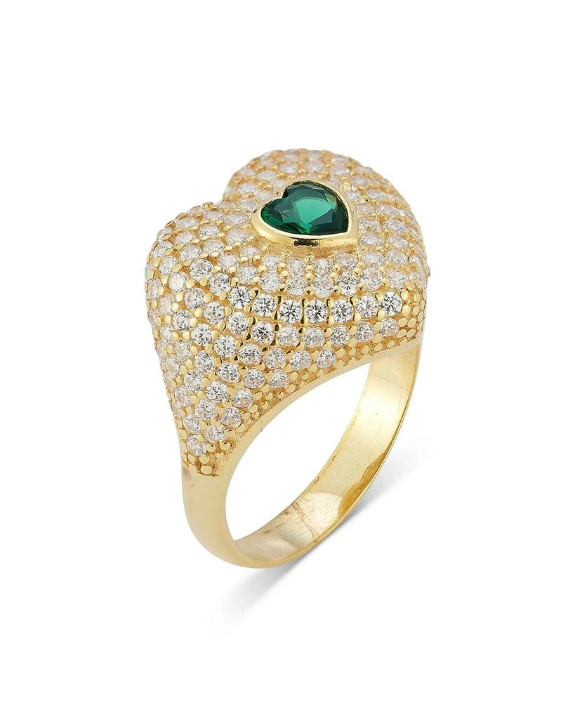AQUA Pavé 
Green Cubic Zirconia Heart Signet Ring - Exclusive 2