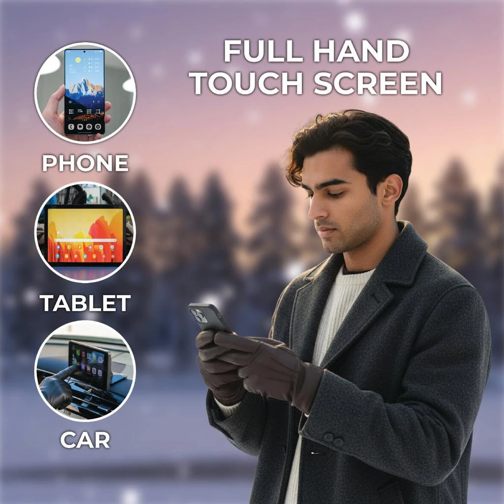 Infinity Leather Men’s Brown Italian Leather Warm Wool Lining Winter Stich Design Riding Driving Casual Gloves 4