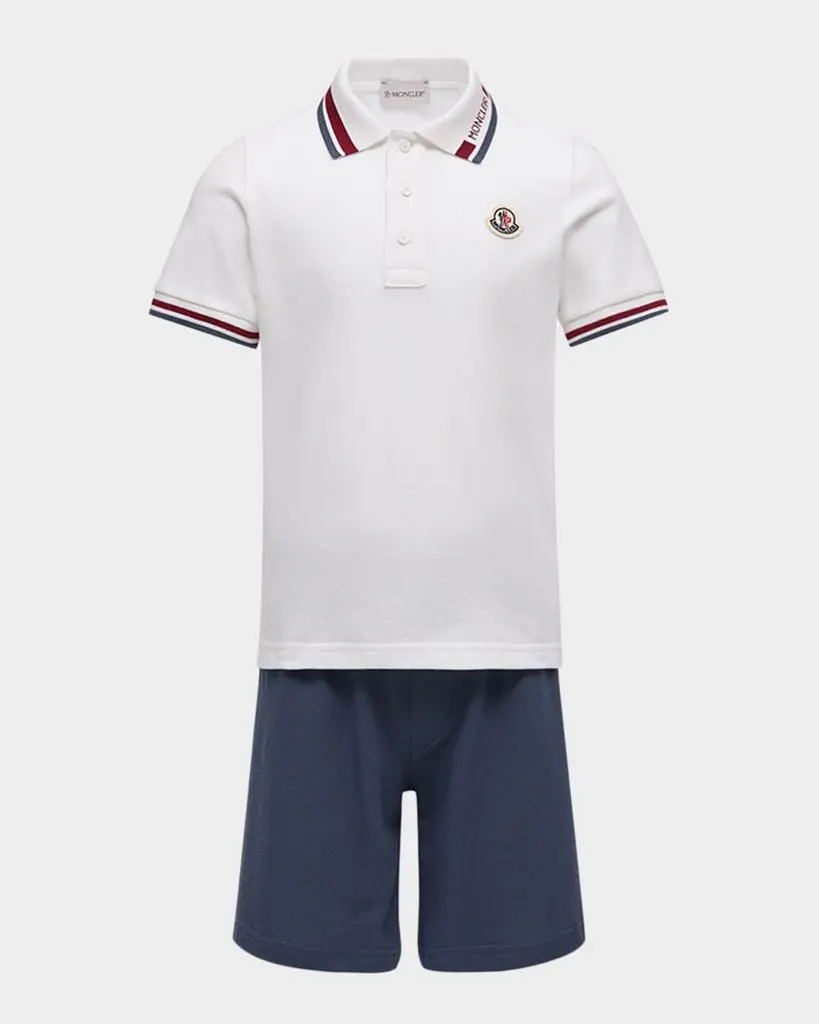 Moncler Boy's Stretch Cotton Pique Polo and Shorts Set, Size 12-14