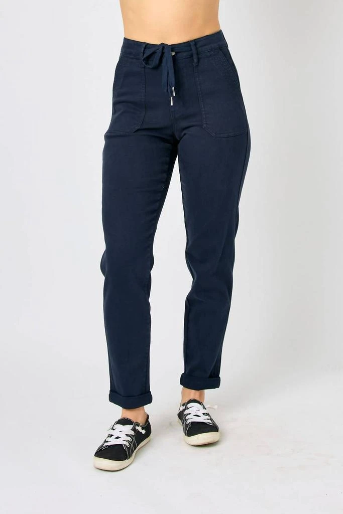 Judy Blue High Waist Garment Dyed Cuffed Jogger Pants In Navy