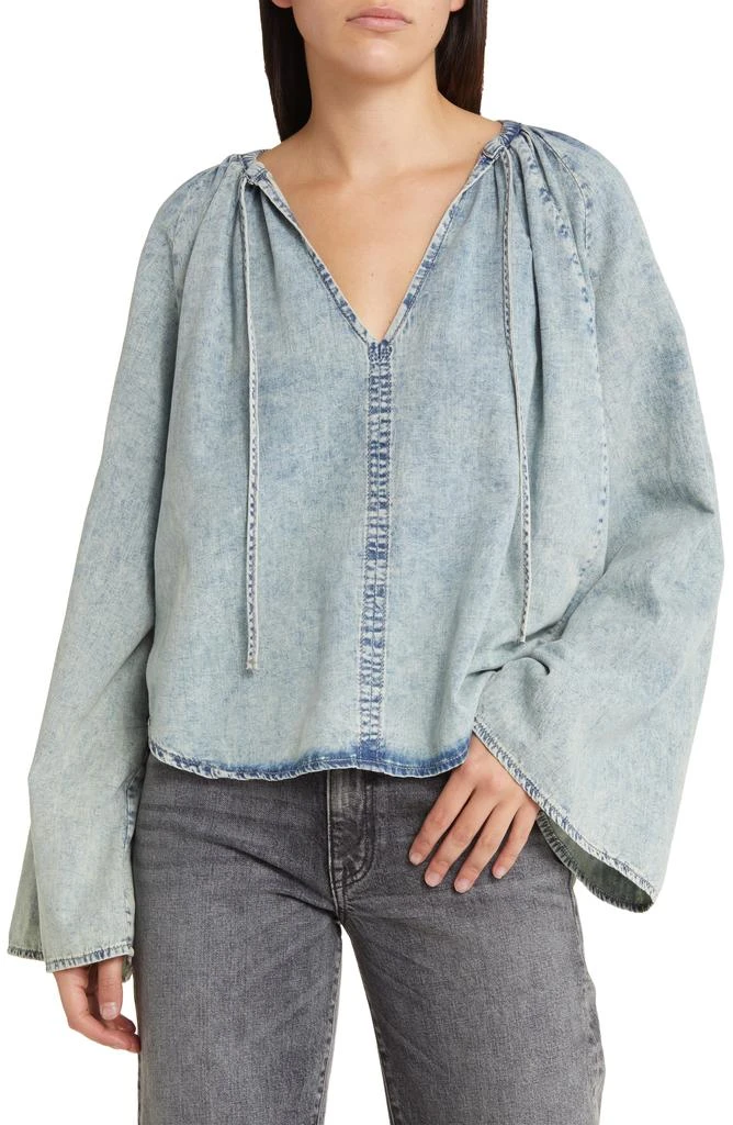 FRAME Tie Neck Denim Top 1