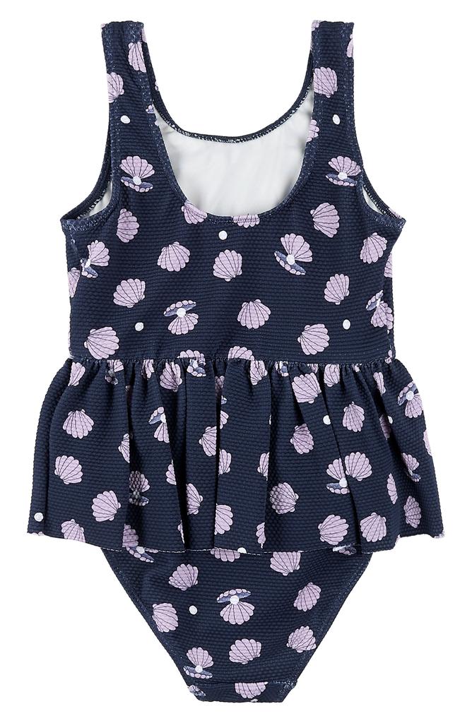 Petit Lem Oyster Print Textured Skirted One-Piece Swimsuit