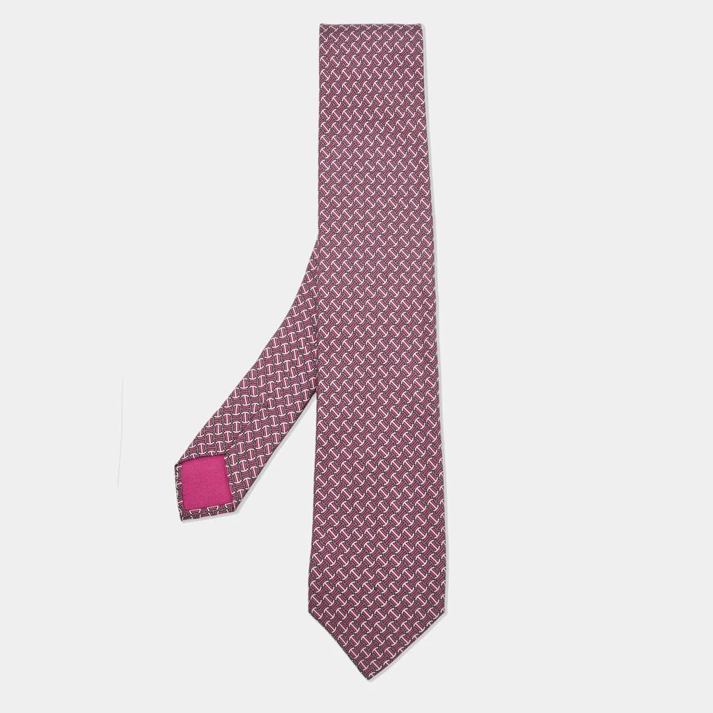 Hermes Hermes Purple/Grey H Logo Print Silk Classic Tie 1