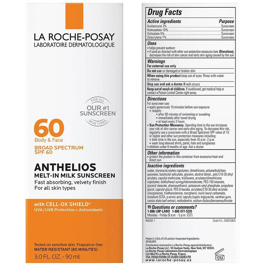 La Roche-Posay Anthelios Melt-In Milk Oxybenzone Free Sunscreen for Body
Face, SPF 60 9