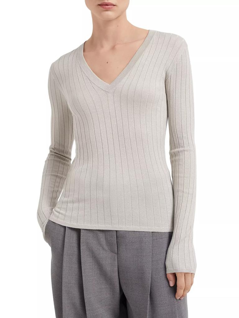 Brunello Cucinelli Sparkling Cashmere and Silk Rib Knit Sweater