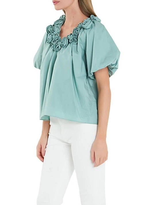 English Factory Flower Neckline Puff Sleeve Top 3