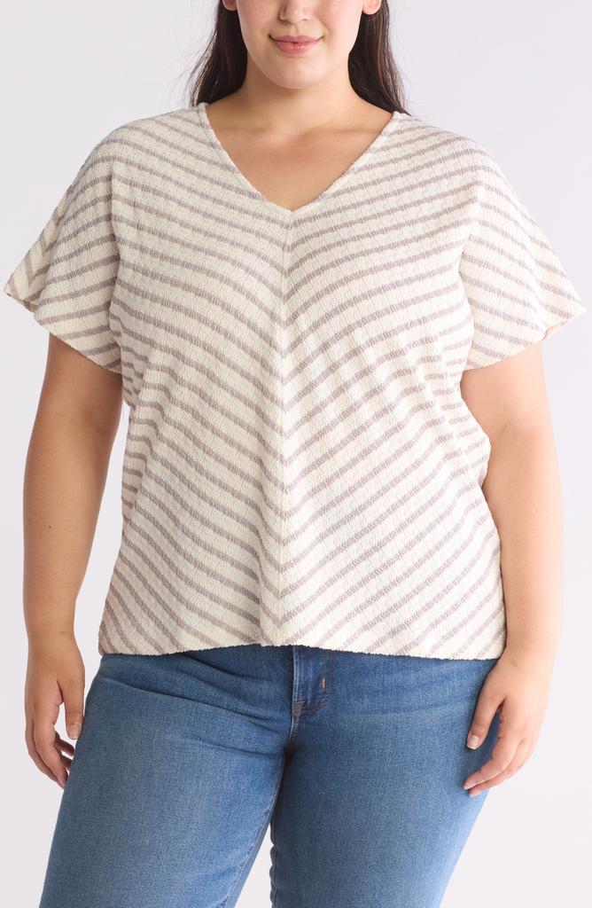 Bobeau Mitered Stripe V-Neck Top