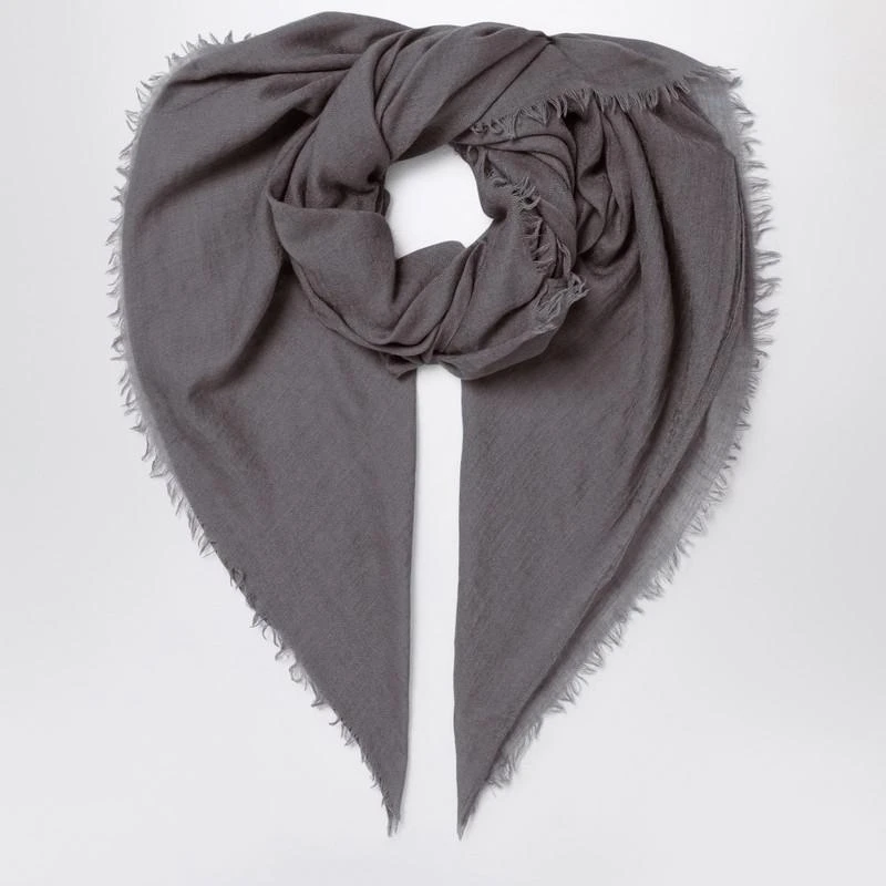 Destin Mud-coloured wool-silk blend scarf 1