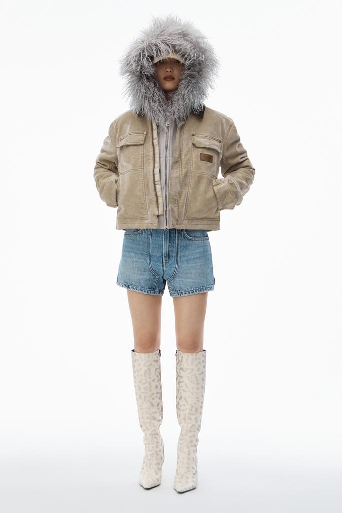 Alexander Wang High-Waist Workwear Shorts in Clear Bead