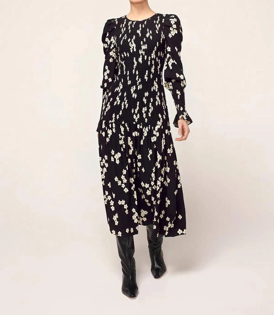 Kitri Floral Print Shirred Dress In Wren Black 1