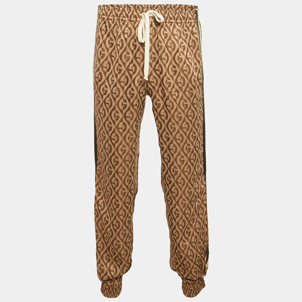 Gucci Gucci Brown Leather Trim Jacquard Track Pants M 1
