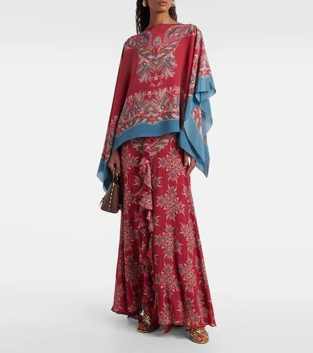 ETRO Asymmetrical floral silk crêpe poncho 2