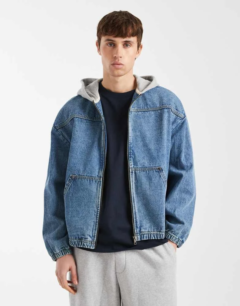 Redefined Rebel Redefined Rebel John oversized denim hooded jacket in mid blue