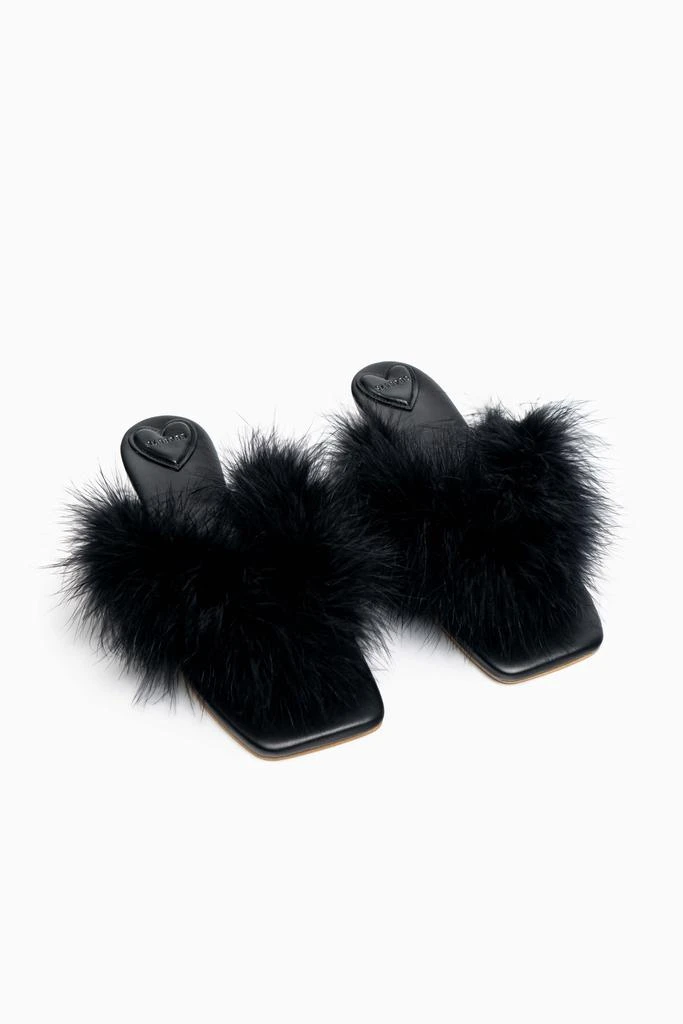 Sleeper Pom Kitten Heel Mules with Feathers in Black 1