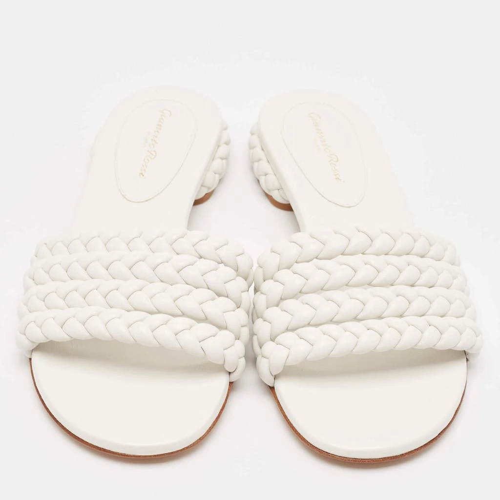Gianvito Rossi Gianvito Rossi White Braided Leather Slide Flats Size 38.5 3