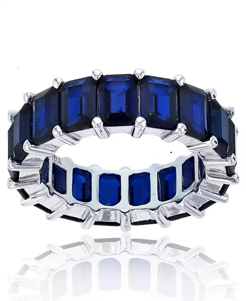 Macy
s Lab Grown Blue Spinel Emerald Cut Eternity Band in Rhodium Plated Sterling Silver