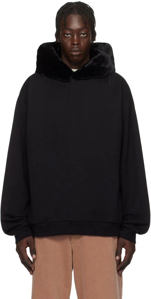 Marni Black Brushed Organic Cotton & Faux-Fur Hoodie 1