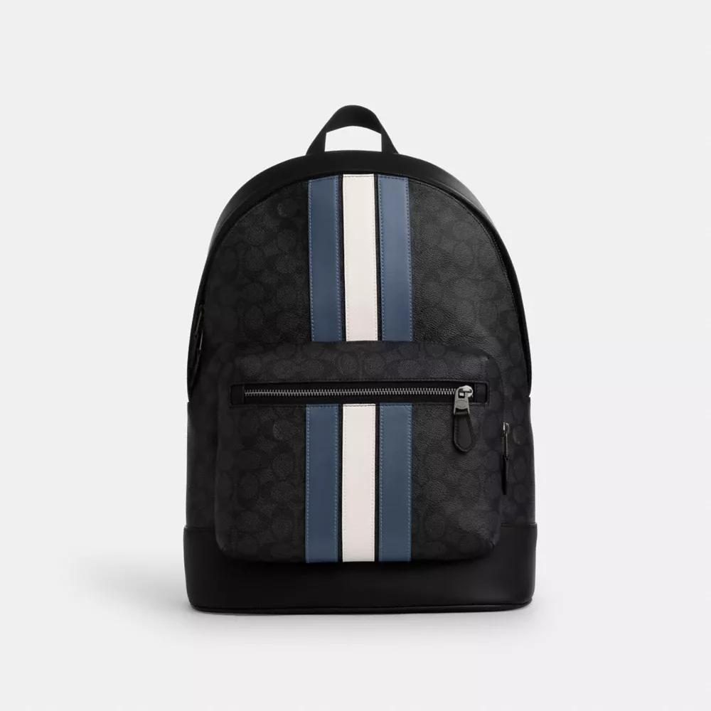 Coach West Backpack In Signature Canvas With Varsity Stripe