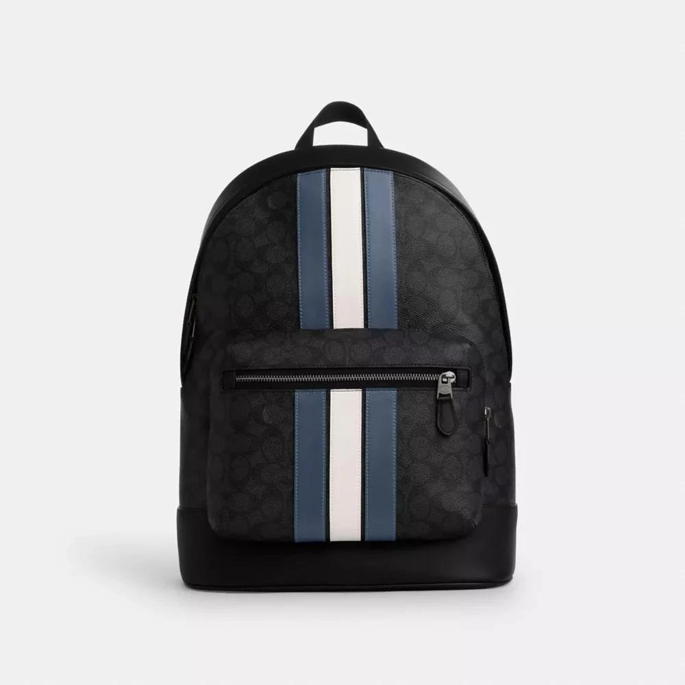 Coach West Backpack In Signature Canvas With Varsity Stripe 1