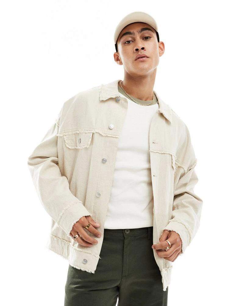 ASOS ASOS DESIGN oversized western jacket with textured seams in stone 1