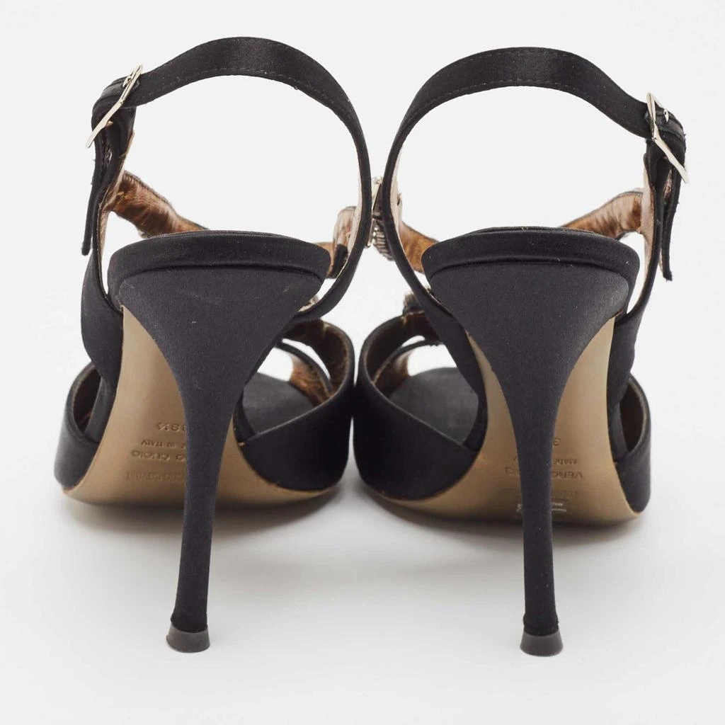 Roberto Cavalli Roberto Cavalli Black Satin Crystal Embellished Slingback Sandals Size 38.5 5