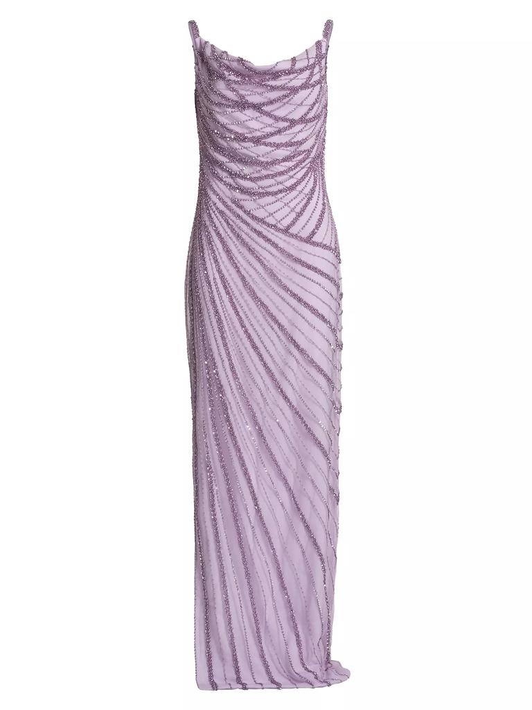 Pamella Roland Embroidered Tulle Cowl Gown