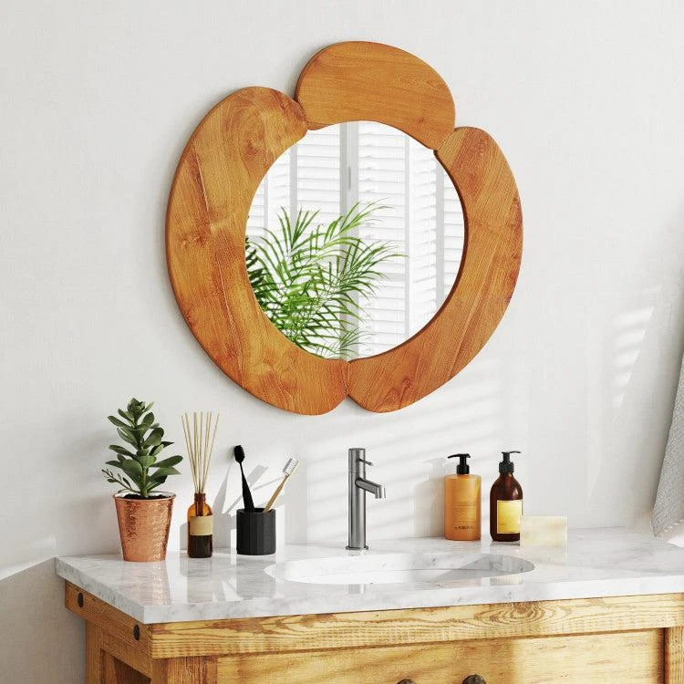 Hivvago 29 Inch Rustic Hanging Vanity Mirror with Teak Wood Frame 3