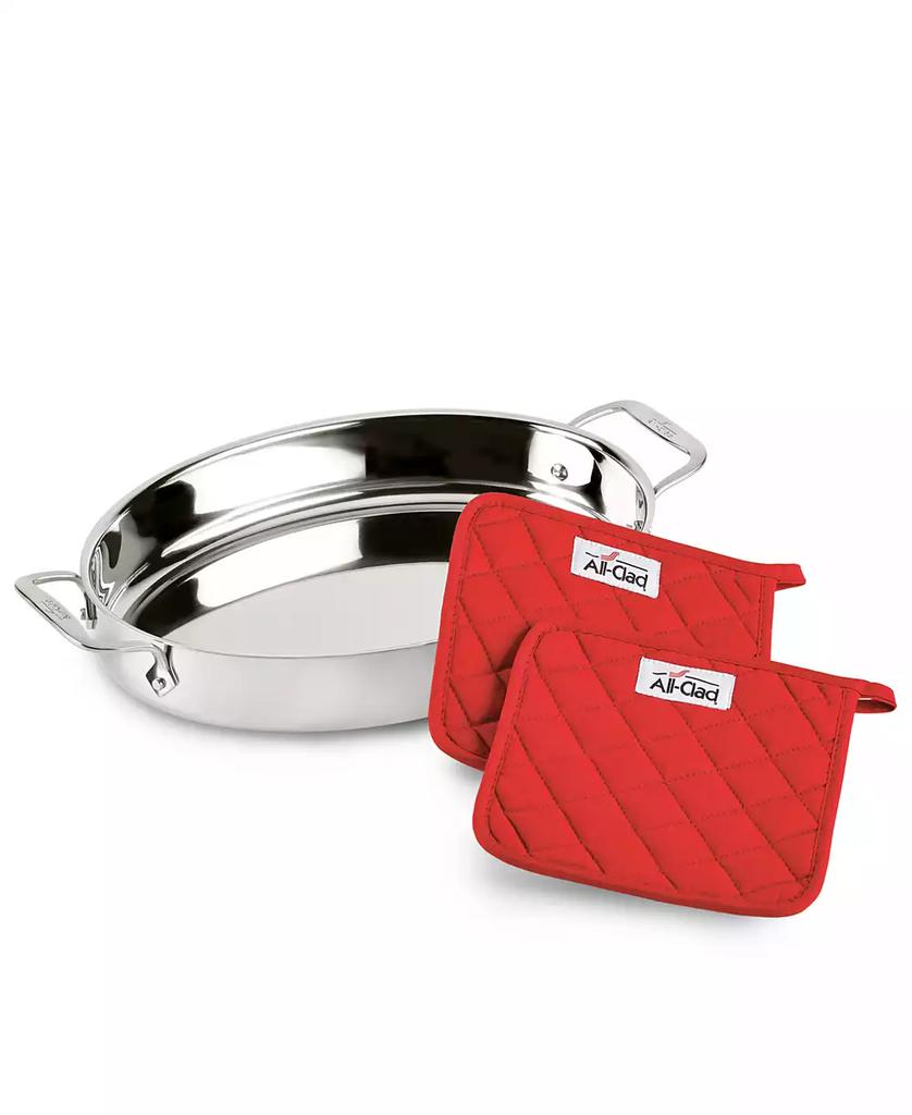 All-Clad Stainless Steel 15" Oval Baker & Pot Holder Set